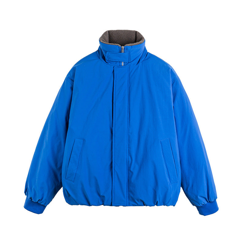 Unisex Short Cut Boxy Bomber Jacket with Teddy Turn-Down Collar and Concealed Front Chichicherry
