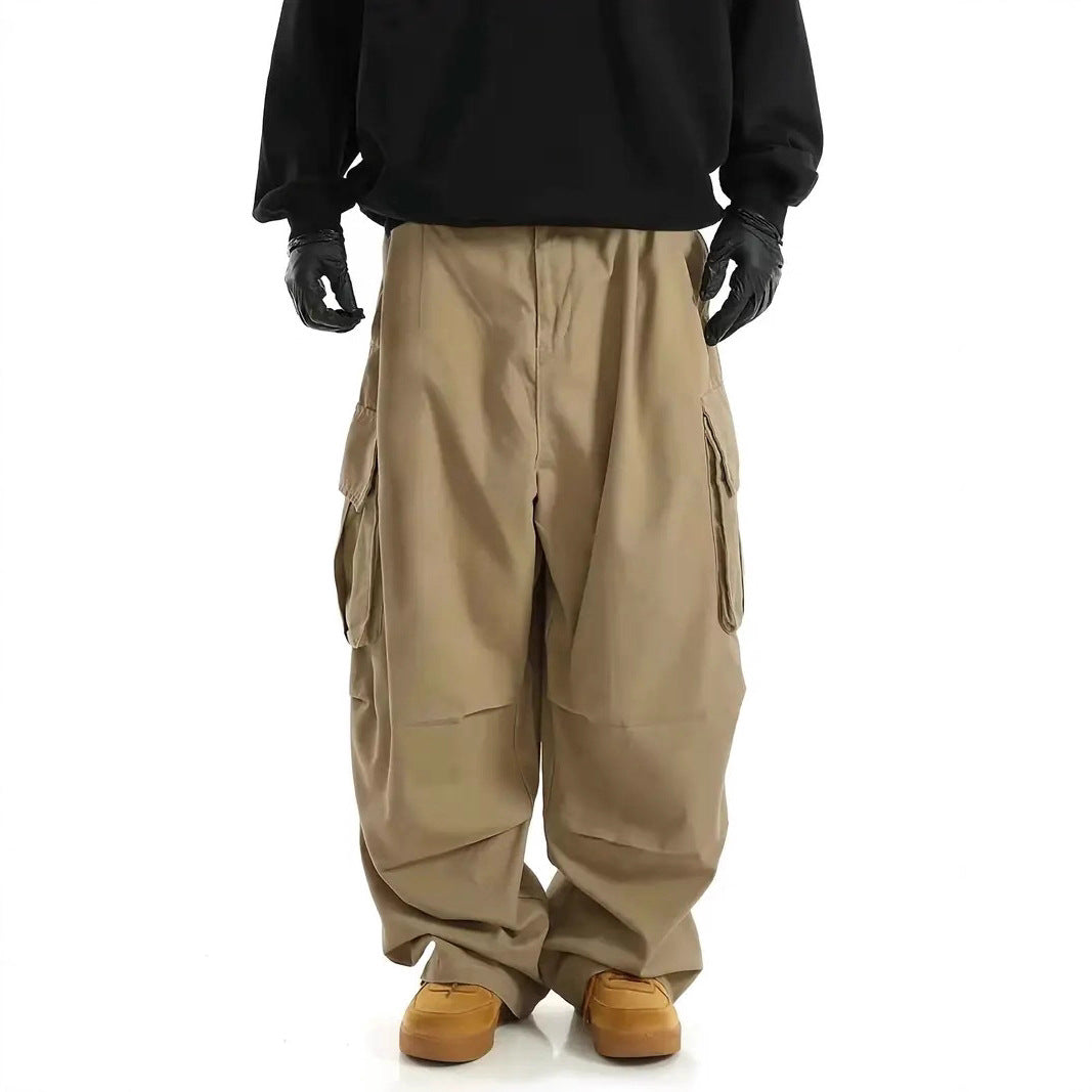 Men's Wide Baggy Cargo Pants with Drop Crotch, Large Flap Pockets & Relaxed Fit Chichicherry