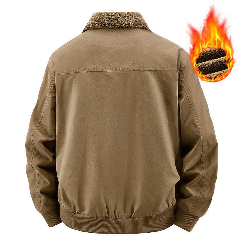 Men's Thermal Bomber Jacket in Vintage Style with Teddy Plush Lining and Multiple Pockets Chichicherry