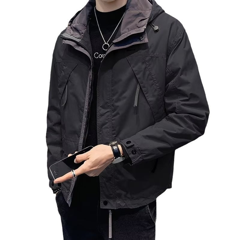 Herren Leichte Funktionsjacke mit Kapuze, wasserabweisender Mikro-Finish und Multifunktions-Taschen Chichicherry