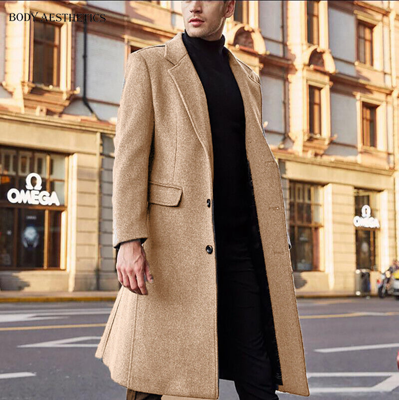 Men's Elegant Single-Breasted City Coat with Notched Collar and Flap Pockets Chichicherry