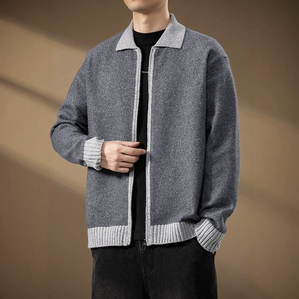 Men's cardigan with full zip and contrasting ribbed hem Chichicherry