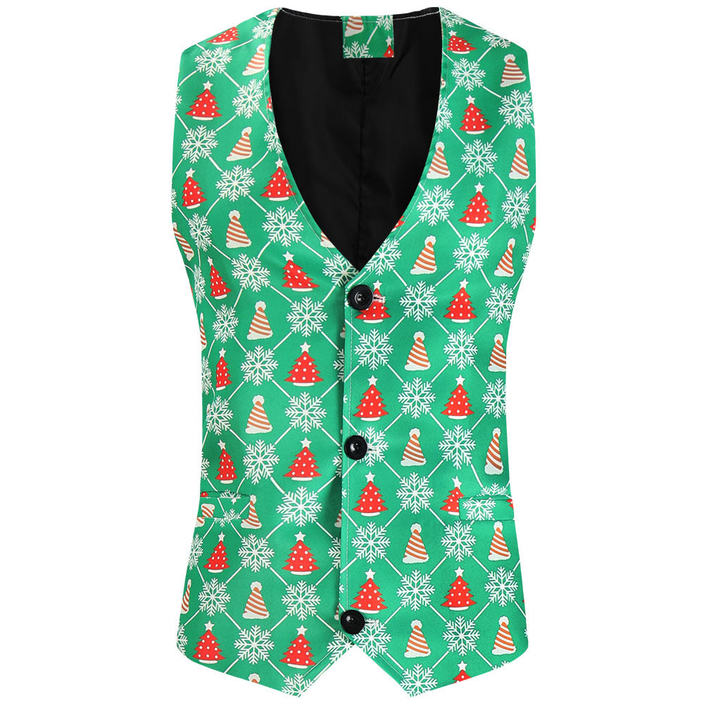 Men's Christmas Vest with Santa Allover Print and Tailored Fit Chichicherry
