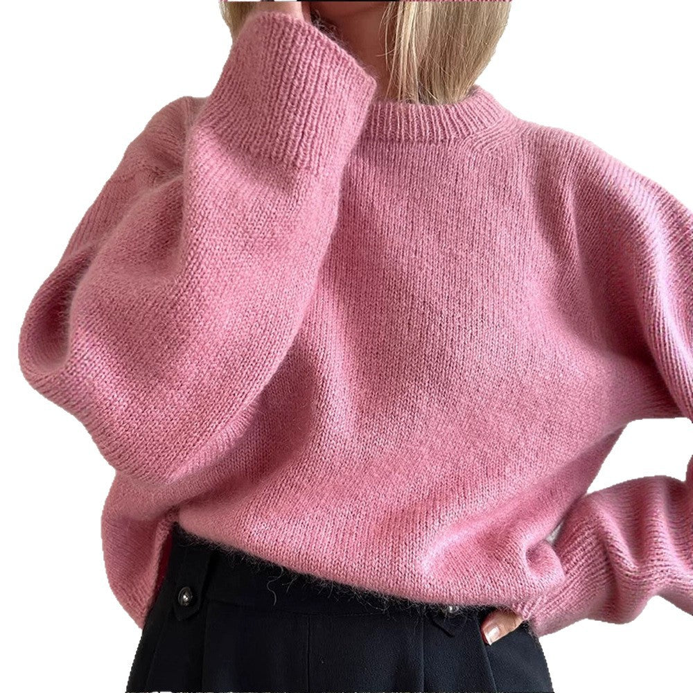 Women Oversized Mohair-Mix Sweater with Loose Silhouette and Ribbed Cuffs Chichicherry