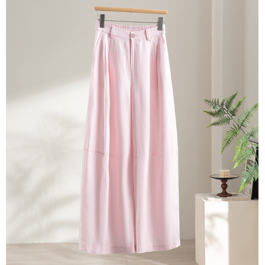 Women's wide linen-look trousers with high waist, crease and elastic back Chichicherry