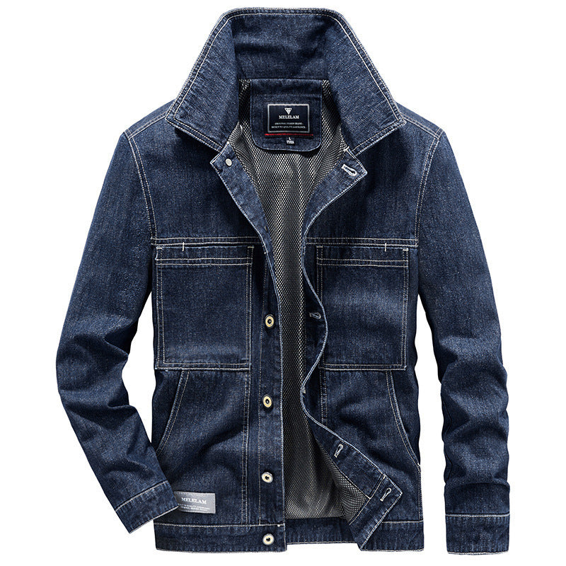 Men's jeans jacket in utility look with patch pockets and mesh lining Chichicherry