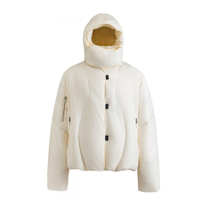 Unisex Short-cut quilted jacket with high collar, hood and zippers Chichicherry