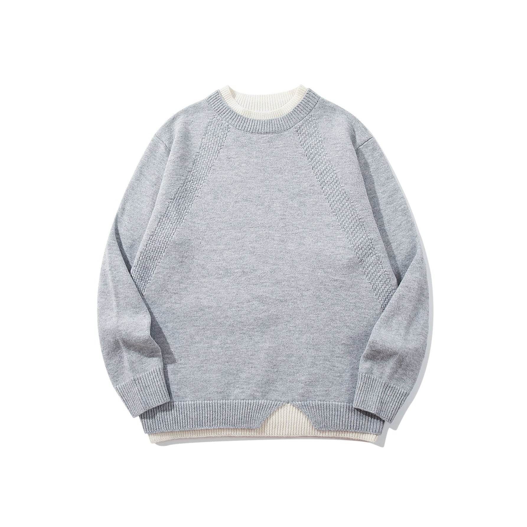Women's Structured Rib and Waffle Knit Round Neck Sweater with Layered Hem Chichicherry