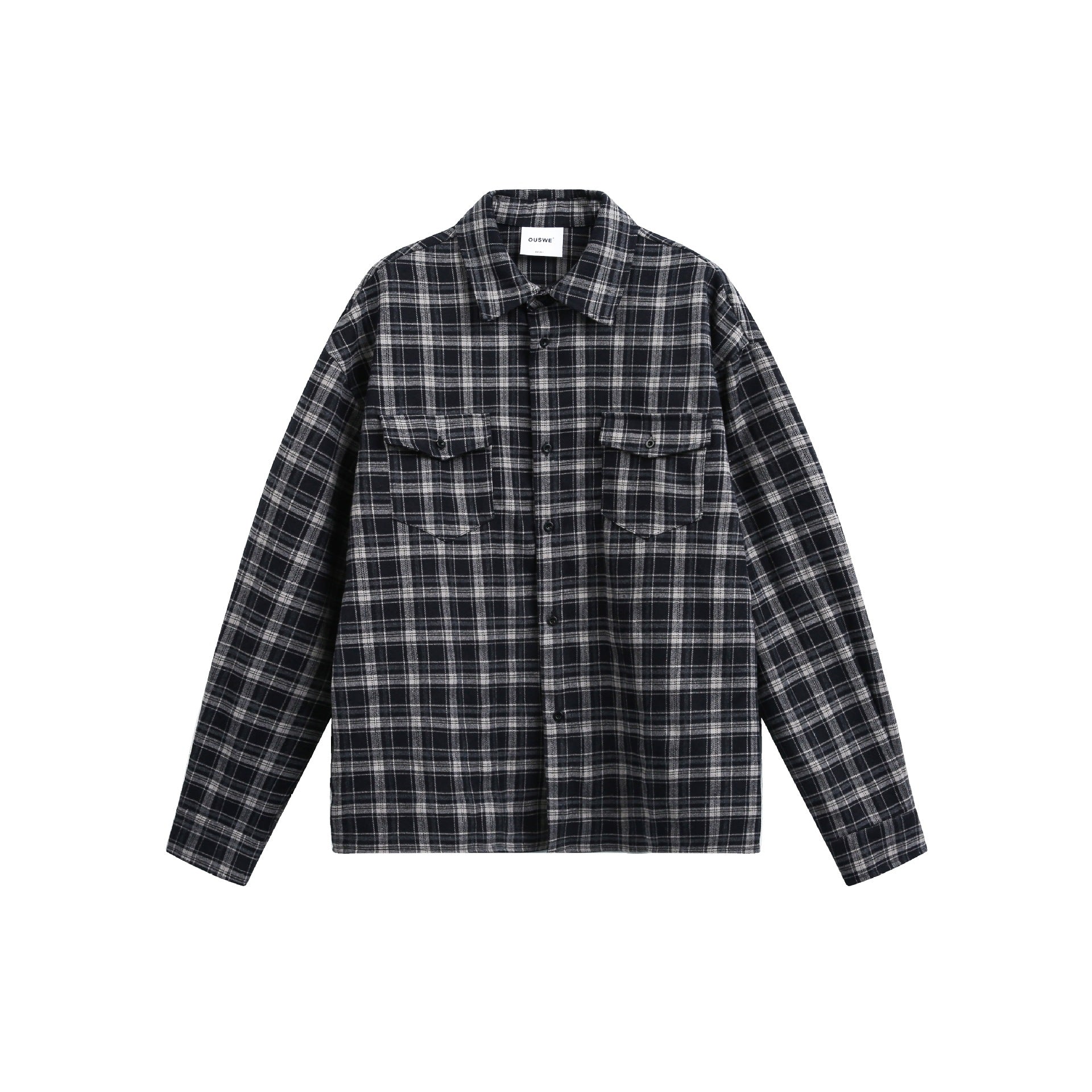 Men's Checkered Flannel Overshirt Jacket with Sewn-On Chest Pockets Chichicherry