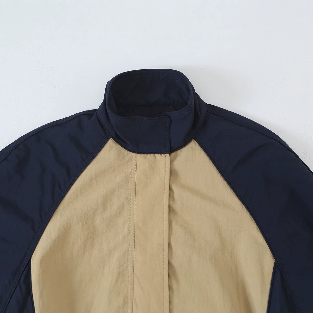 Women's Light Cropped Transition Jacket with Funnel Neck, Contrast Inserts and Drawstring Chichicherry