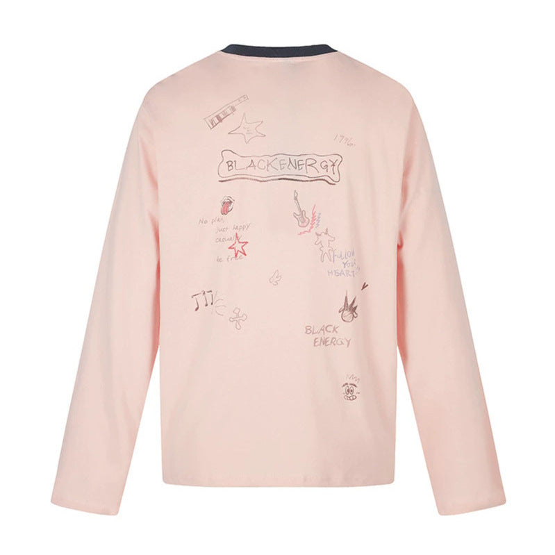 Women's long-sleeve shirt with comic guitar print, glitter detail, and contrast collar Chichicherry