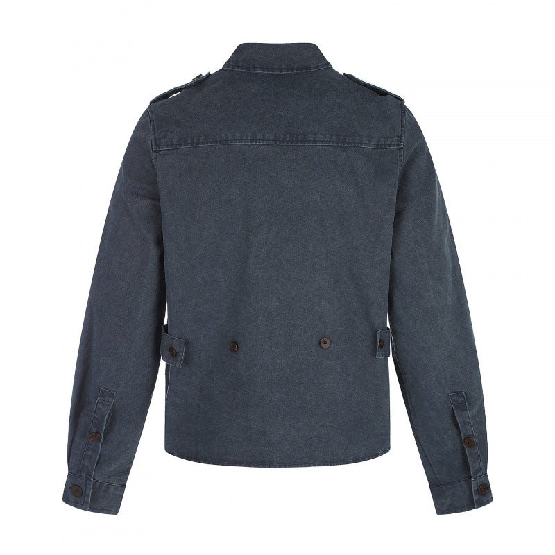 Women Boxy Overshirt Jacket made of Denim with Shoulder Flaps and Patch Chest Pockets Chichicherry