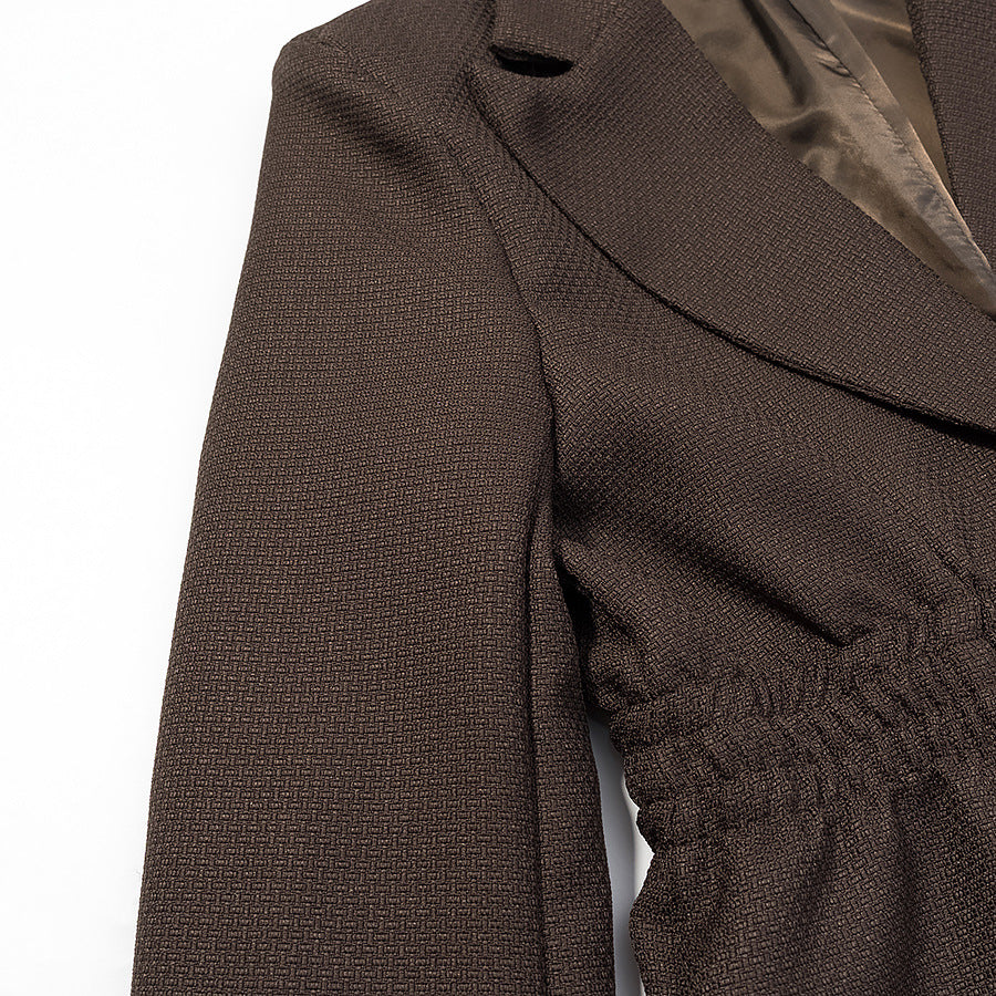 Women's Tailored Blazer with Ruffled Waist and Textured Weave Look Chichicherry