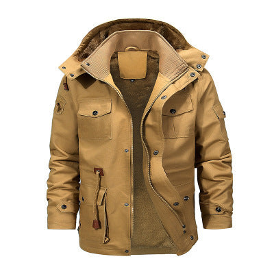 Men's robust canvas field parka with teddy fleece lining, hood, and multifunctional pockets Chichicherry