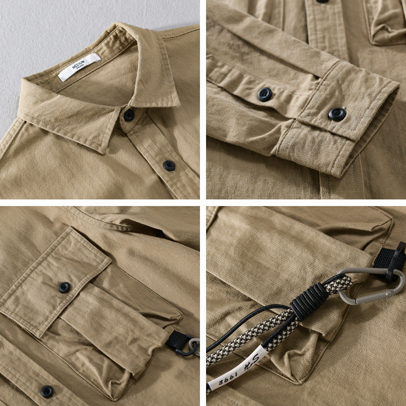 Men's Utility Overshirt with Double Chest Pockets and Carabiner Detail Chichicherry