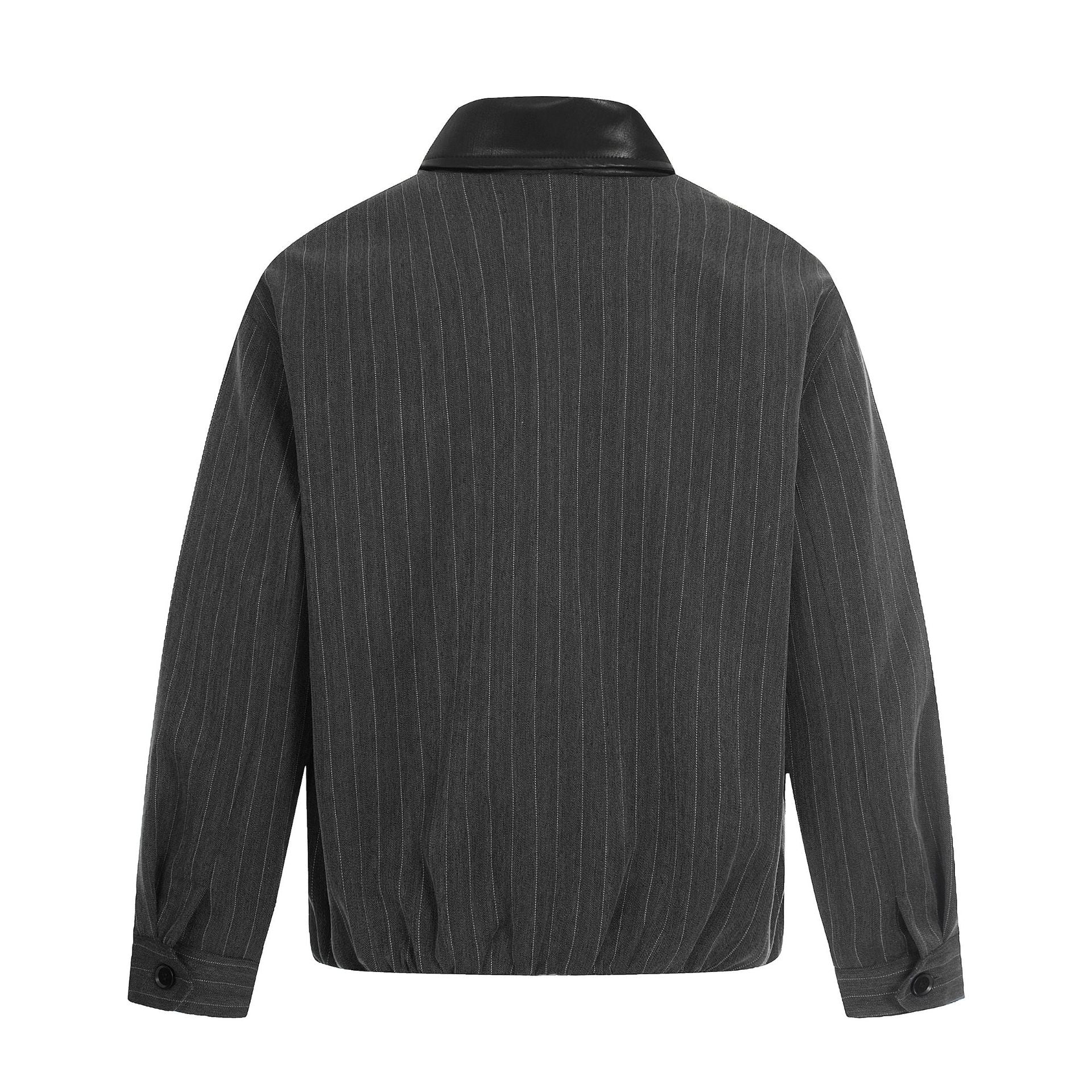 Men's Short Boxy Blouson Jacket in Linen Look with Leather Collar Chichicherry