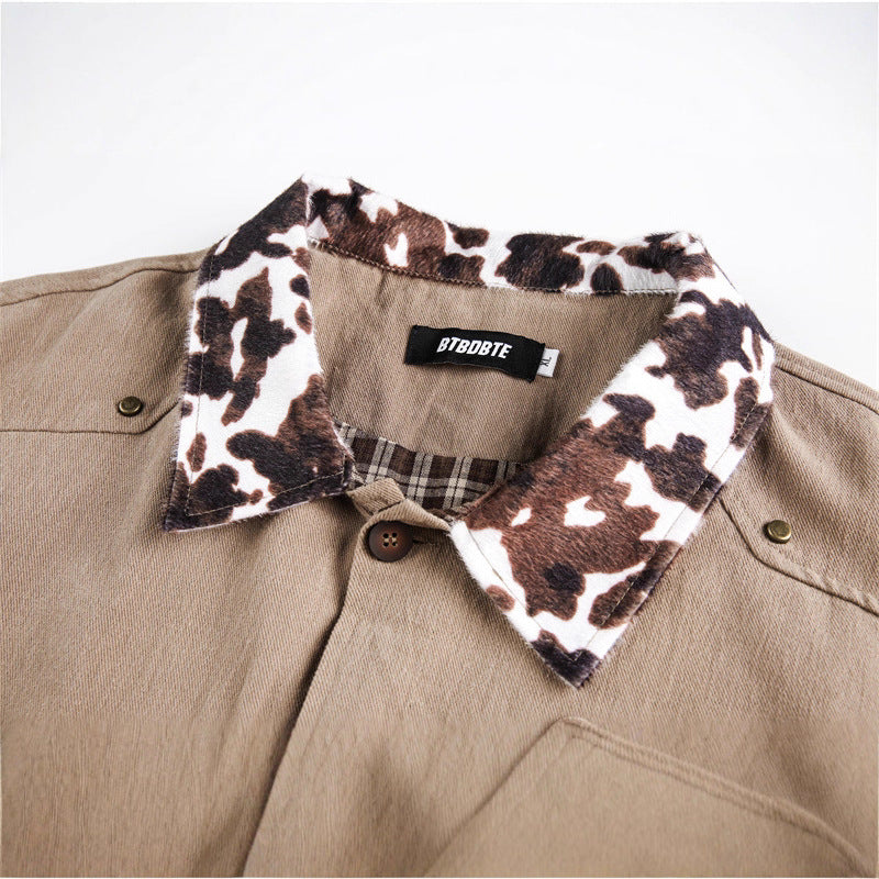 Unisex Overshirt in Utility Workstyle with faux fur collar and large flap pockets Chichicherry