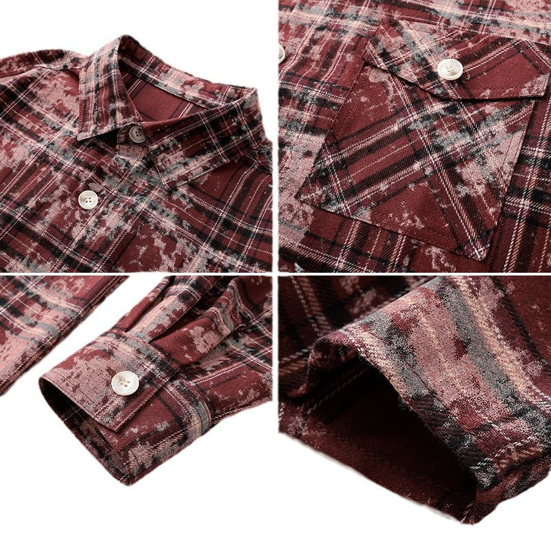 Women's Oversized Check Shirt Jacket with Vintage Effect and Breast Pockets Chichicherry