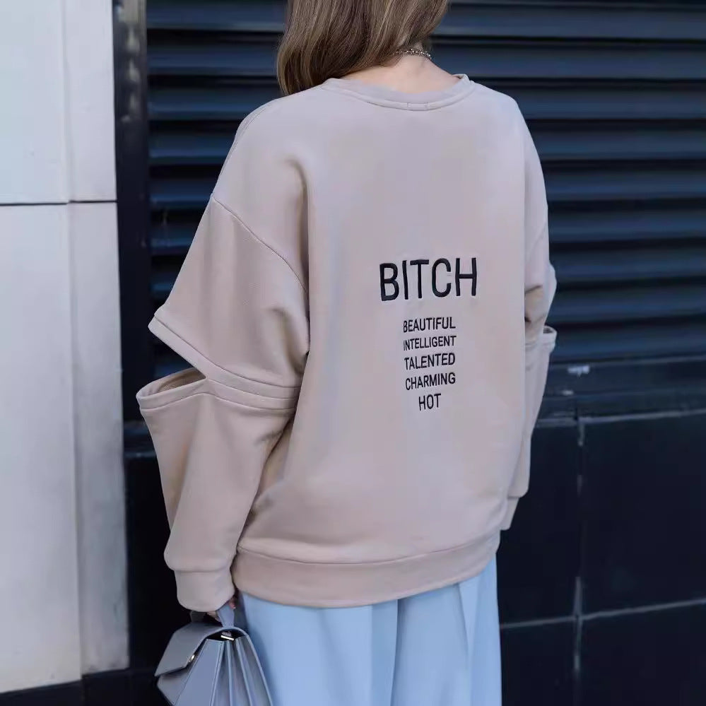 Damen Oversized Sweatshirt mit Layer-Ärmeln und seitlichem Schlitz Chichicherry