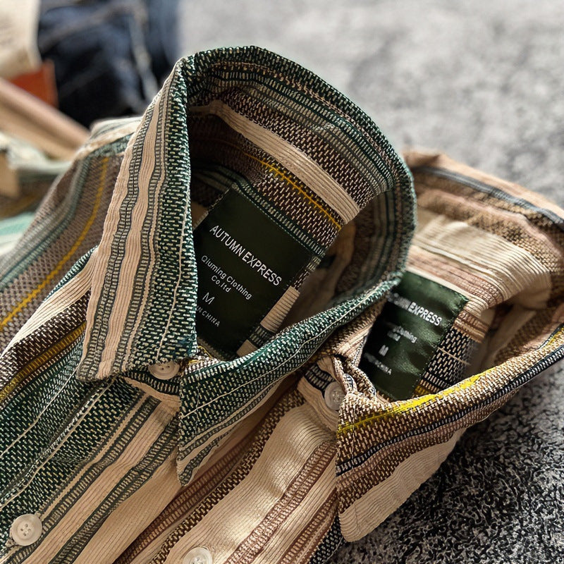 Unisex Oversized gestreiftes Baumwollmix-Hemd mit Brusttasche und entspanntem Schnitt Chichicherry