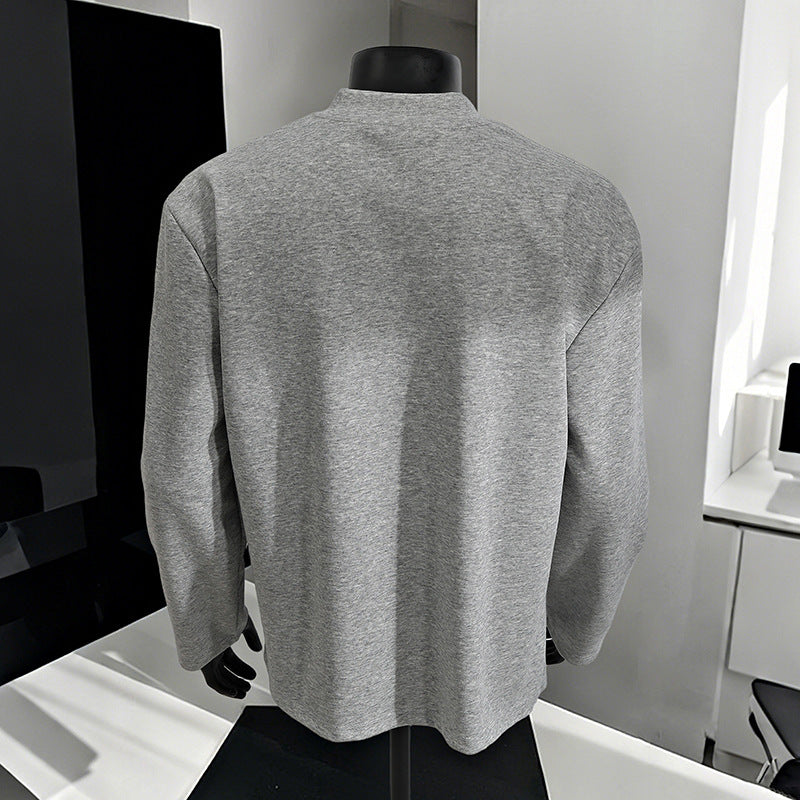 Men's Oversize Long Sleeve Shirt with V Notch Collar, minimalist cut and soft cotton blend Chichicherry