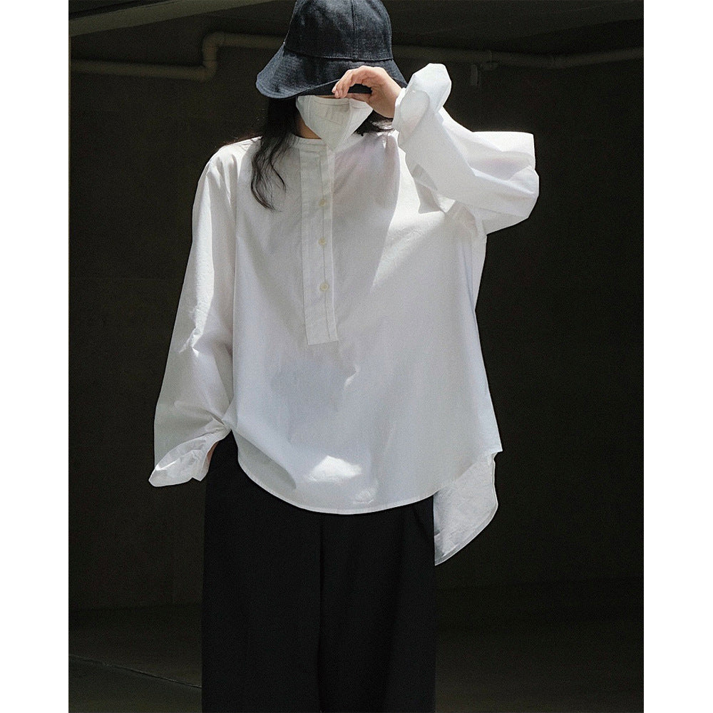 Women's Long Cut Poplin Tunic with Hidden Button Placket and Voluminous Balloon Sleeves Chichicherry