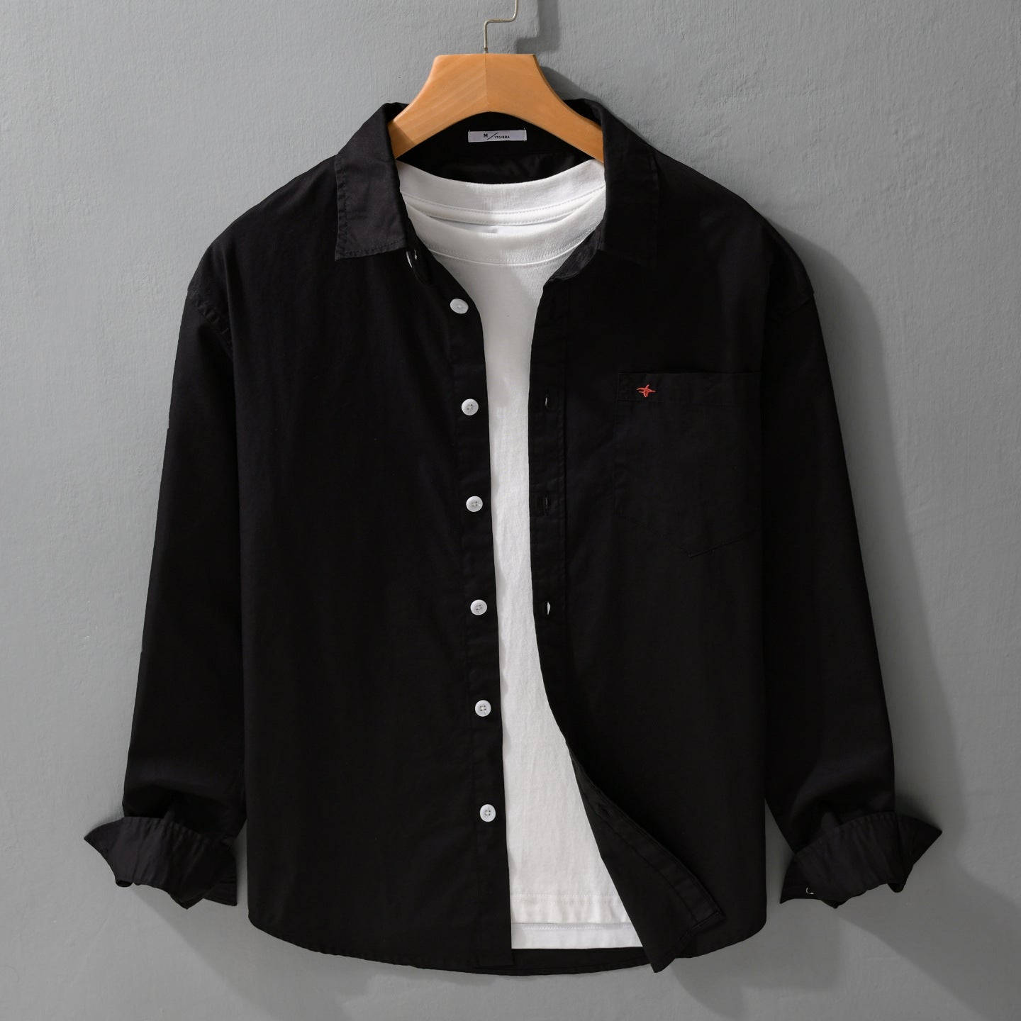 Men's lightweight cotton shirt in overshirt style with a Kent collar, chest pocket, and subtle mini embroidery Chichicherry