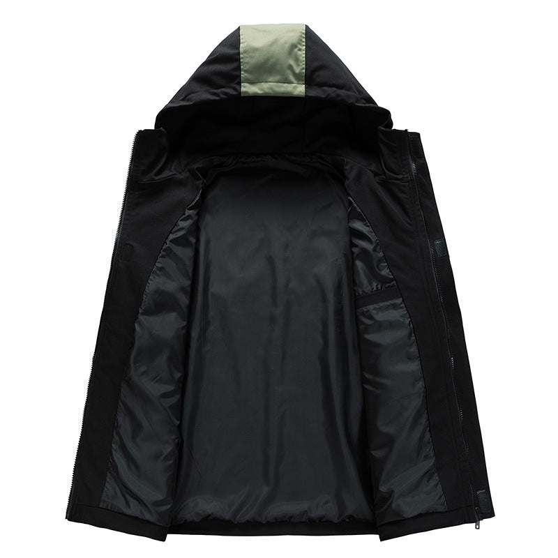 Men Water-Repellent Hooded Field Jacket in Colorblock Utility Design with Chest Pocket Chichicherry