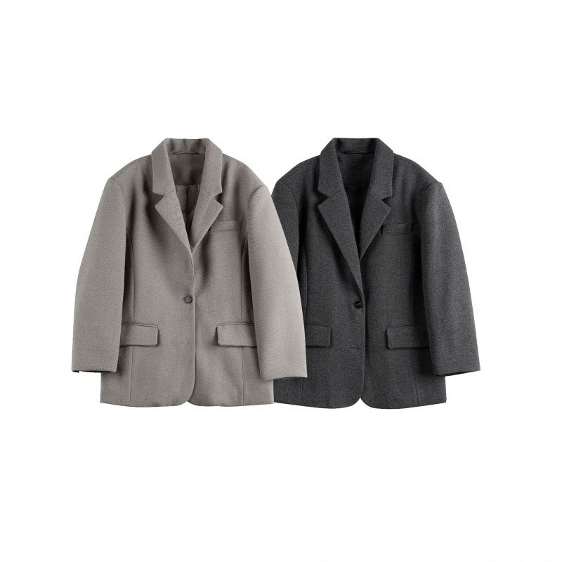 Women's Oversize Blazer in Boxy Cut with Lapel Collar and Flap Pockets Chichicherry