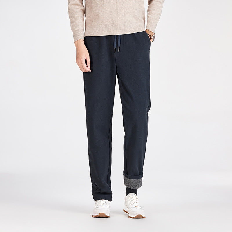 Men's Casual Jogging Pants with Straight Cut, Elastic Waistband, and Turned-Up Hem Chichicherry