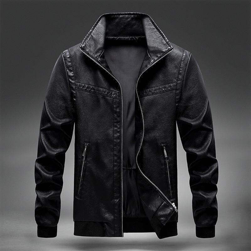 Men's faux leather bomber jacket with ribbed cuffs, stand-up collar and concealed zipper pockets Chichicherry