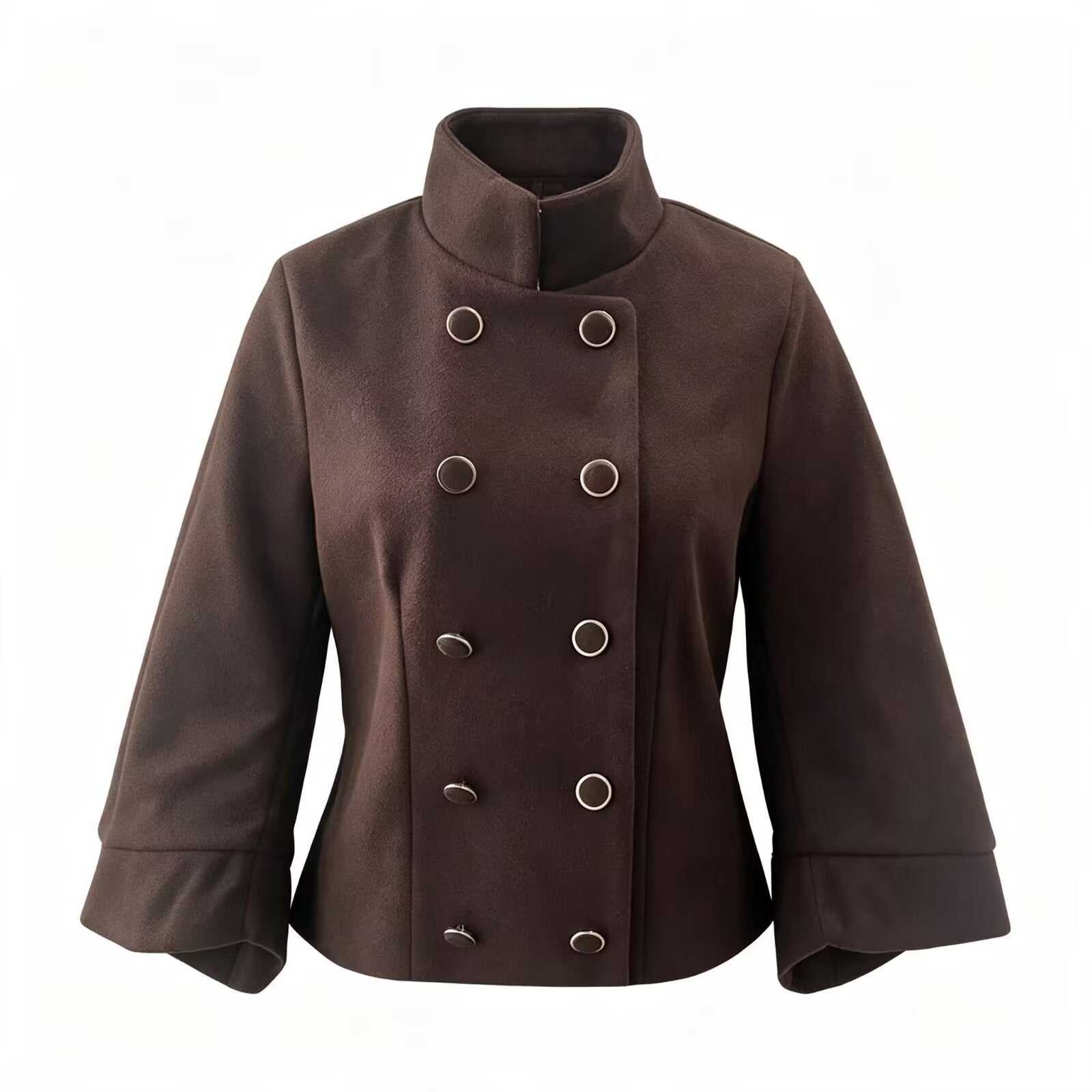 Women's short jacket in double-breasted with stand-up collar, tailored silhouette and bell sleeves Chichicherry