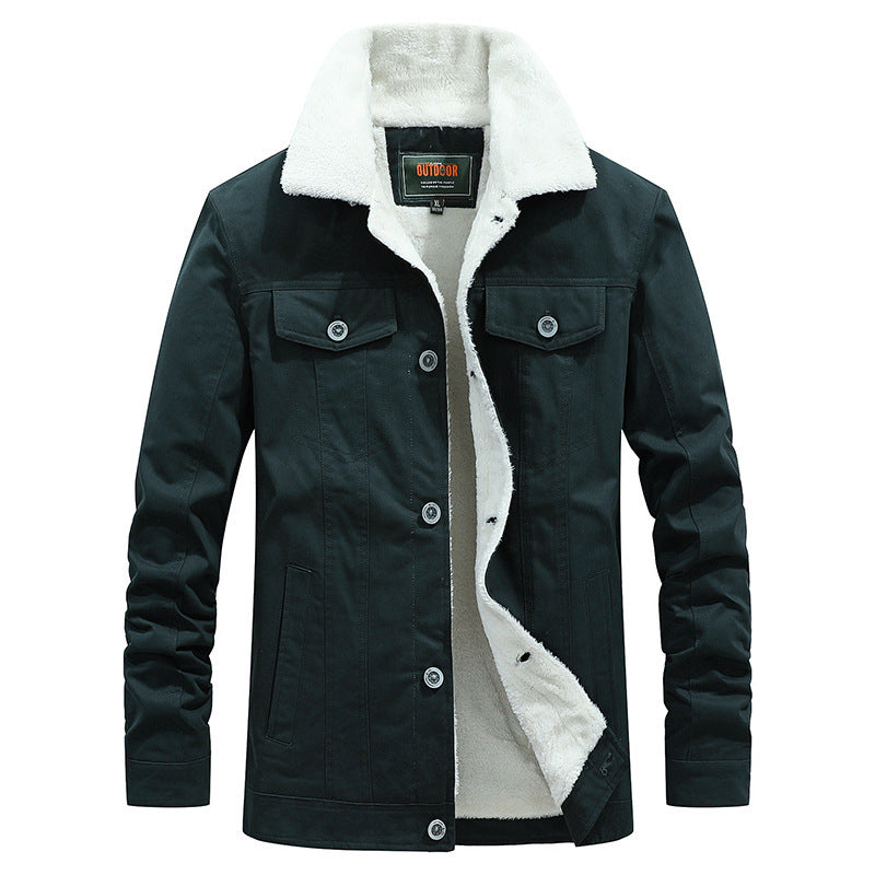 Men's canvas trucker jacket with warming teddy fleece lining and classic shirt collar Chichicherry