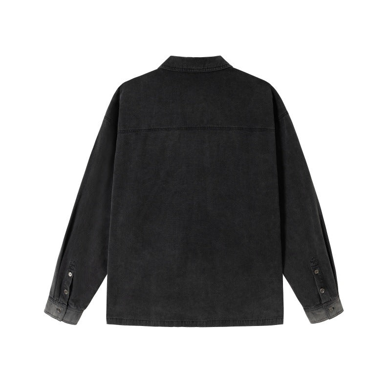 Men's overshirt made of denim with applied pin patches and used details Chichicherry