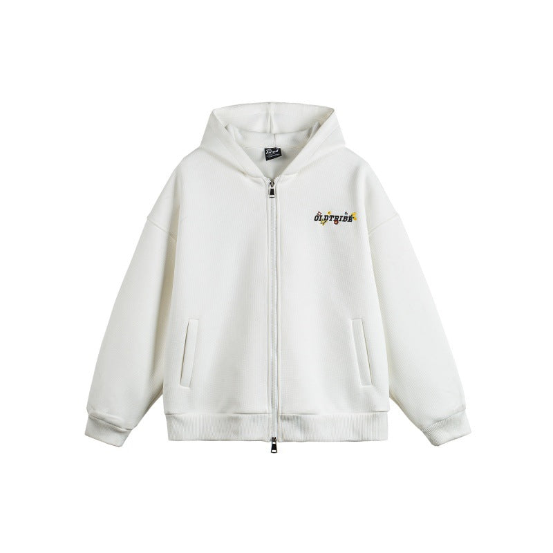 Unisex hooded zip jacket made of textured waffle quality in boxy cut with two-way zipper Chichicherry