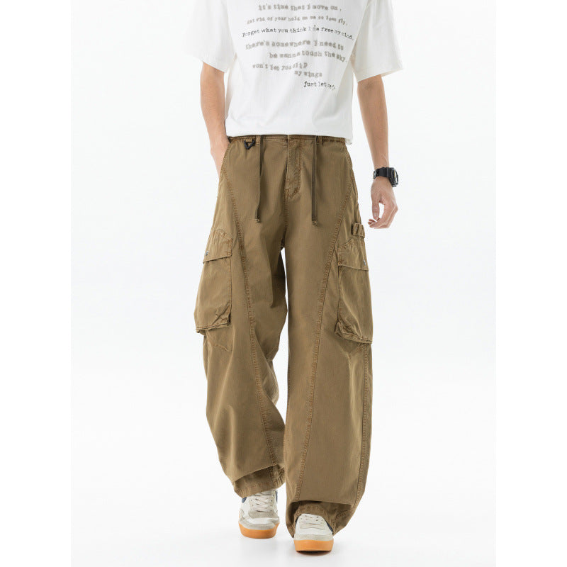Men's Loose Cargo Pants in Baggy Cut with Utility Pockets and Drawstring Waist Chichicherry