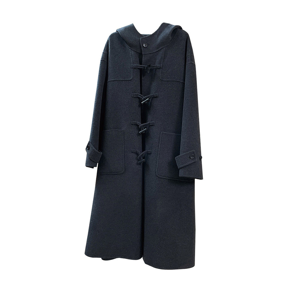 Women's Oversized Duffle Coat made of Wool Blend with Hood and Toggle Closures Chichicherry