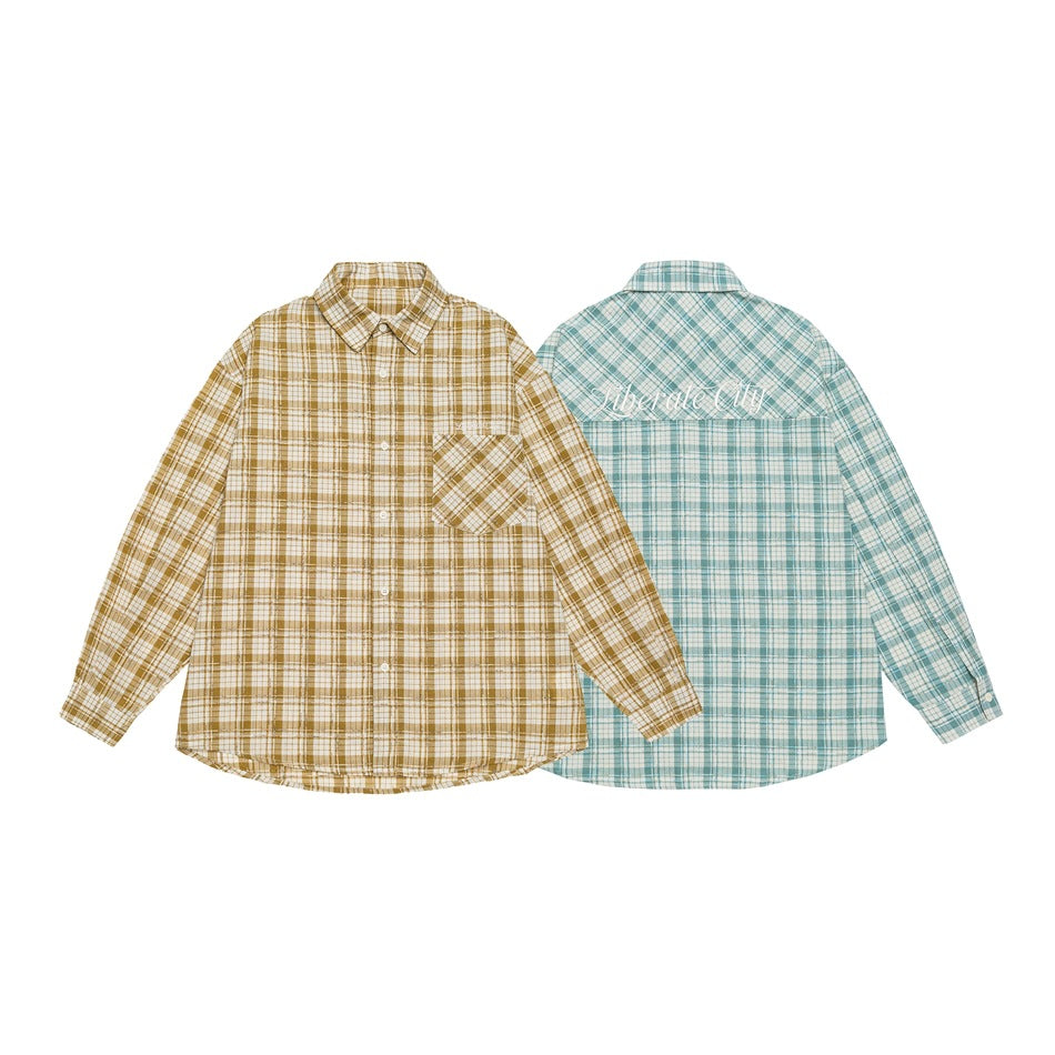 Unisex Oversize Check Shirt Jacket made of lightweight cotton blend with a patch chest pocket Chichicherry