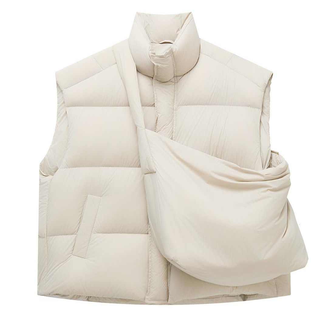 Women's Padded Quilted Vest with Overlapping Shawl Collar Chichicherry