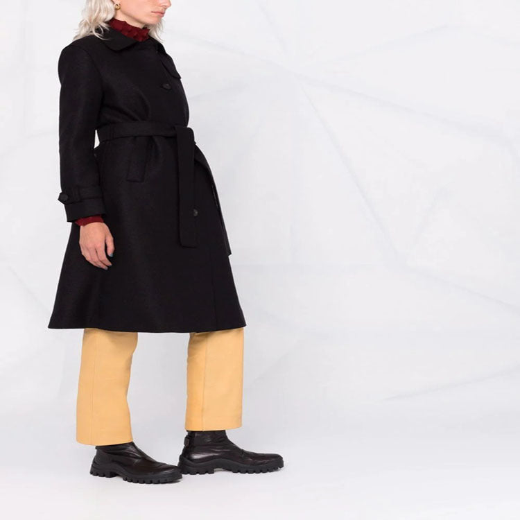 Women Tailored Wool Blend Coat with Tie Belt and A-Line Cut Chichicherry
