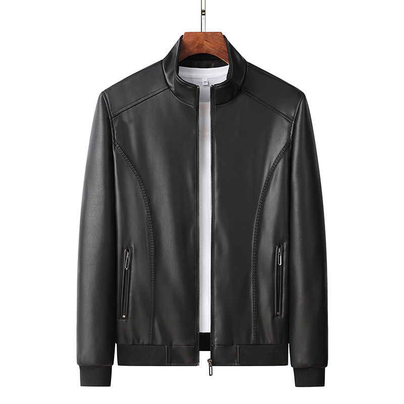 Men's slim faux leather bomber jacket with stand-up collar and zip pockets Chichicherry
