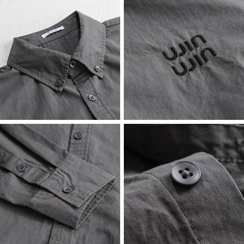 Men's Cotton Overshirt Jacket with Subtle Logo Embroidery and Relaxed Fit Chichicherry