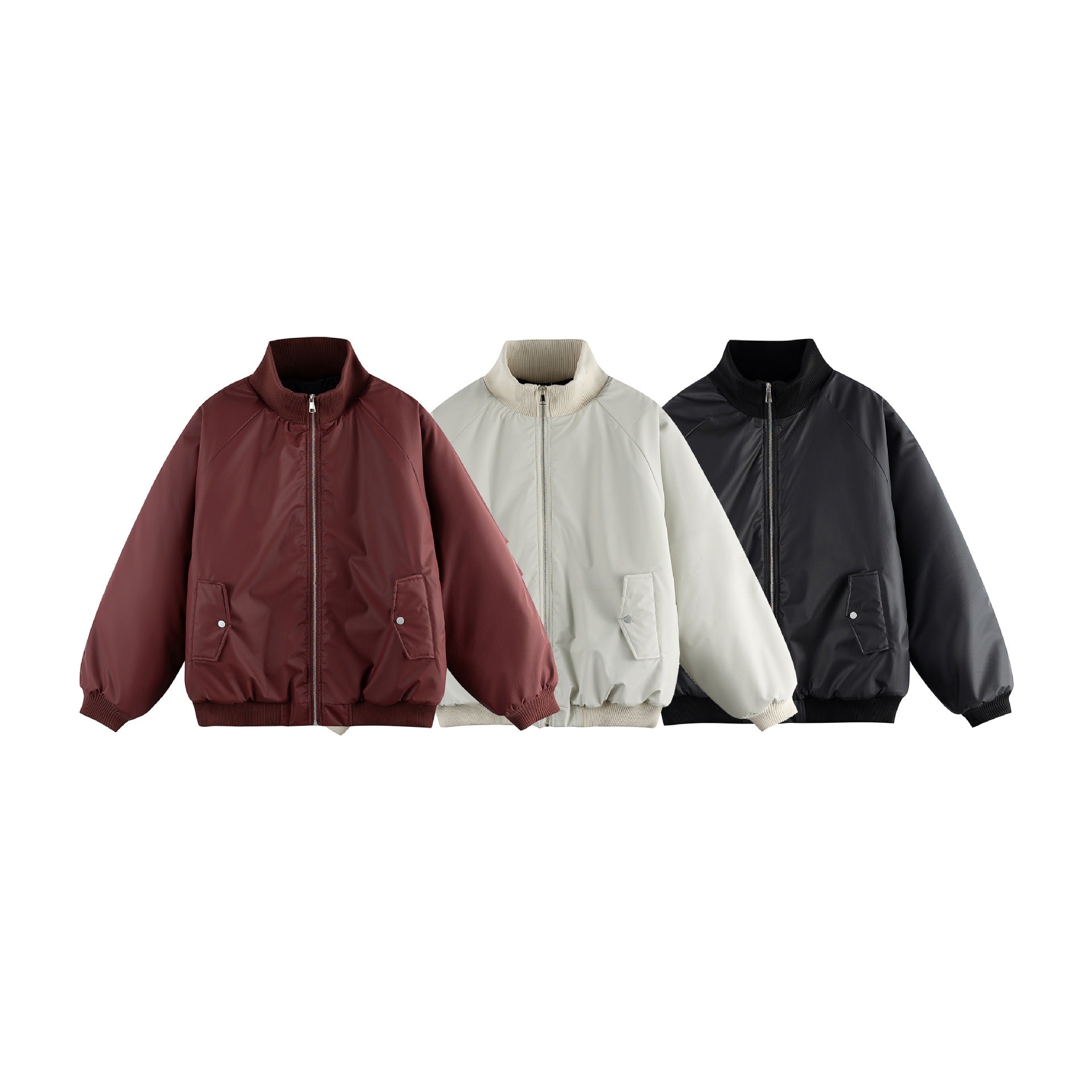 Women's Oversize Bomber Jacket Chichicherry with Stand-Up Collar, Padded Lining and Flap Pockets