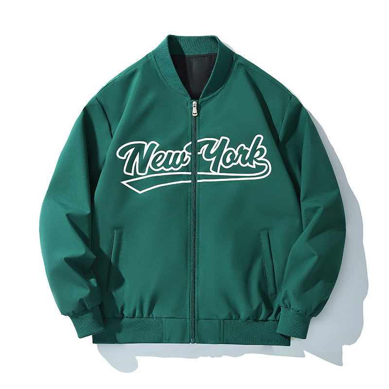 Men's bomber jacket in college style with script front print and ribbed cuffs Chichicherry