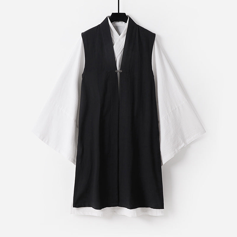 Men's Sleeveless Hanfu Vest with Open Front Cut and Decorative Toggle Closure Chichicherry