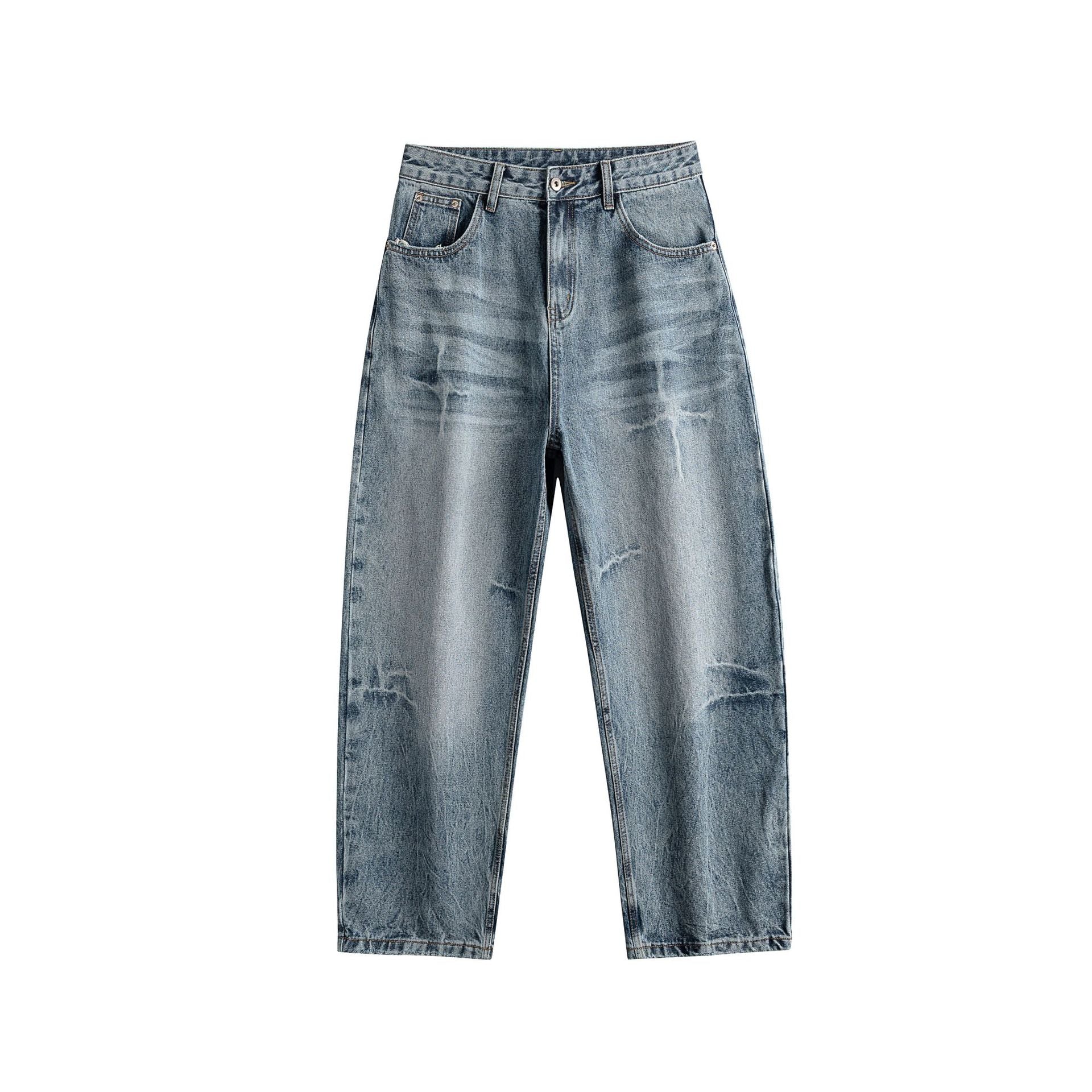 Women Relaxed Straight high-waisted Denim Jeans with Used Effect and Wide Leg Chichicherry