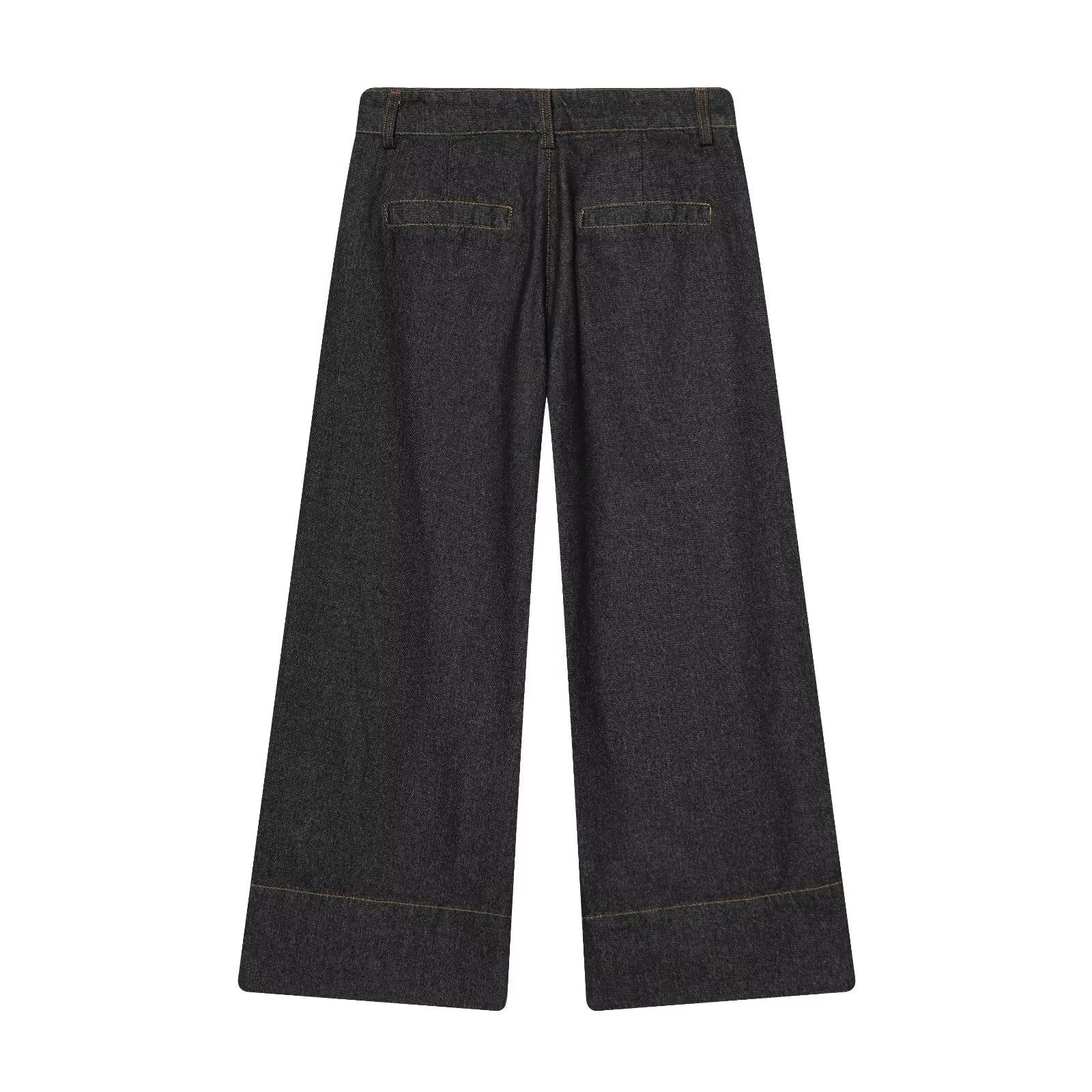 Women's Wide Cropped Jeans Pants with High Waist, Patch Flap Pockets and Wide Hem Chichicherry
