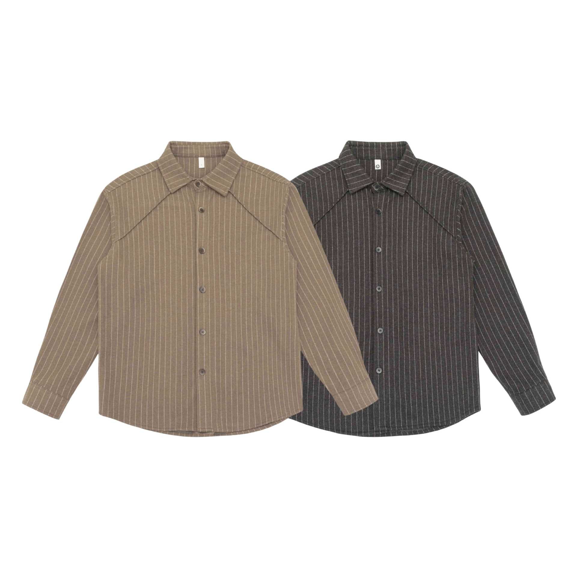 Women Oversize Shirt Jacket with Distinctive Shoulder Yoke and Pinstripes Chichicherry