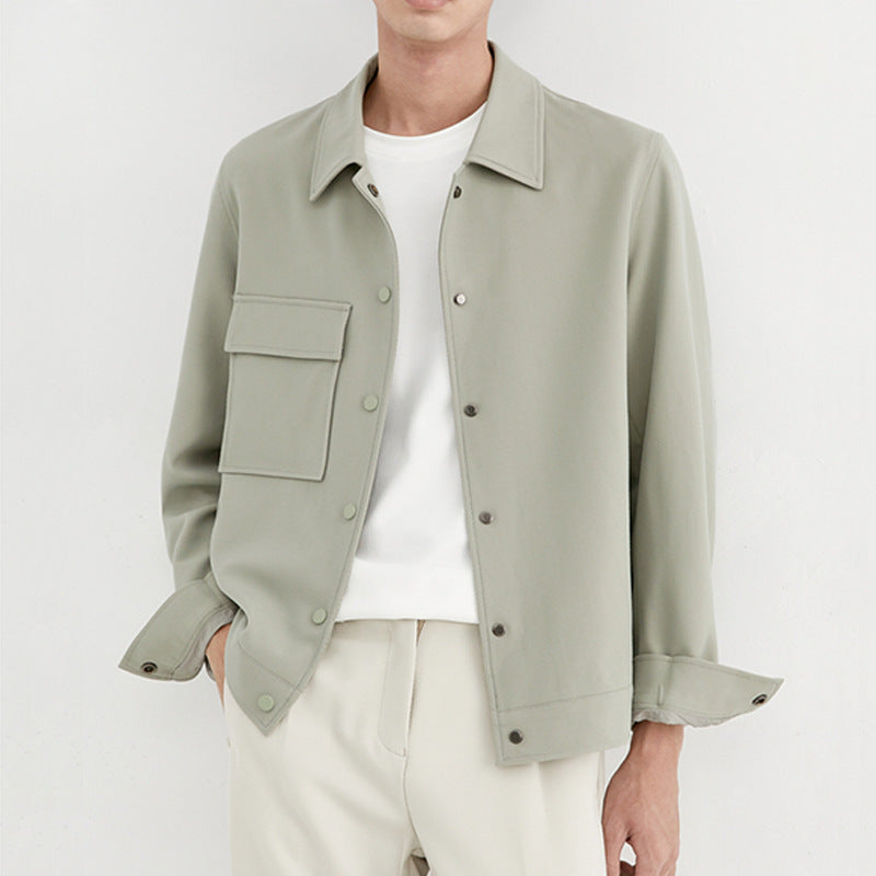 Men's Oversized Utility Jacket with Patch Chest Pocket and Snap Placket Chichicherry
