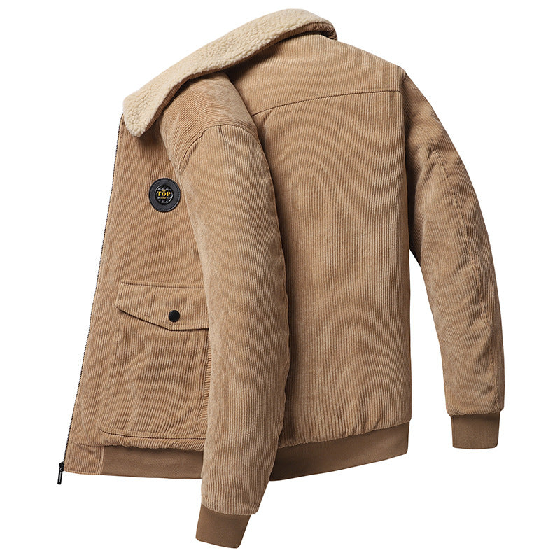 Men's cord bomber jacket with teddy collar, ribbed cuffs, and multifunctional pockets Chichicherry